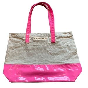 Victoria Secret canvas and vinyl pink over shoulder causal bag